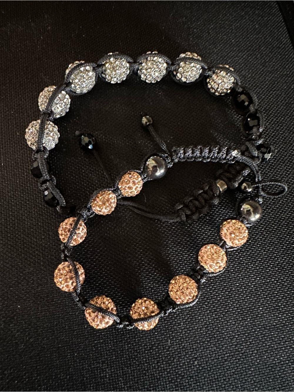 Women's Black Cord Crystal Beaded Bracelets— Rose Gold and Silver Options